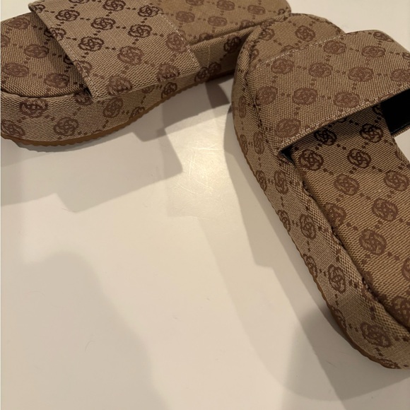 Monogram Patterned Brown Slides - Picture 3 of 5